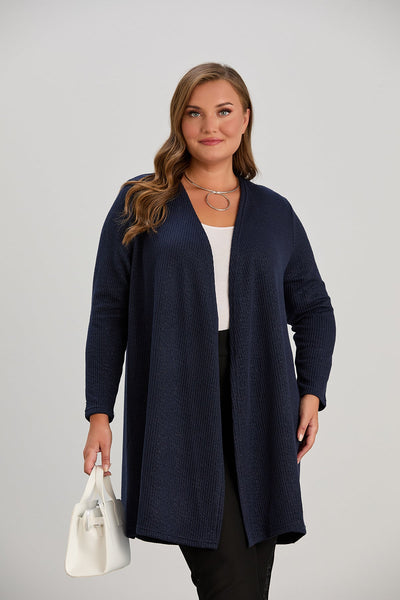 Cardigan marime mare cu lame discrete - albastru inchis