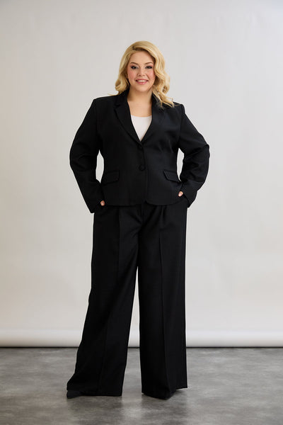 Pantaloni largi marime mare cu talie elastica din in si bumbac - negru