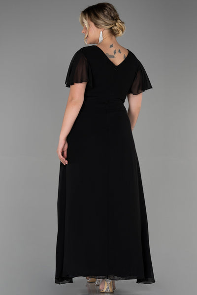 Rochie de ocazie marime mare lunga din sifon cu broderie - negru N2308