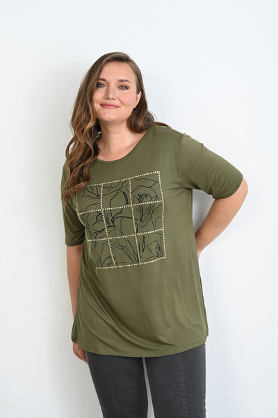 Tricou marime mare cu imprimeu si capse  - verde