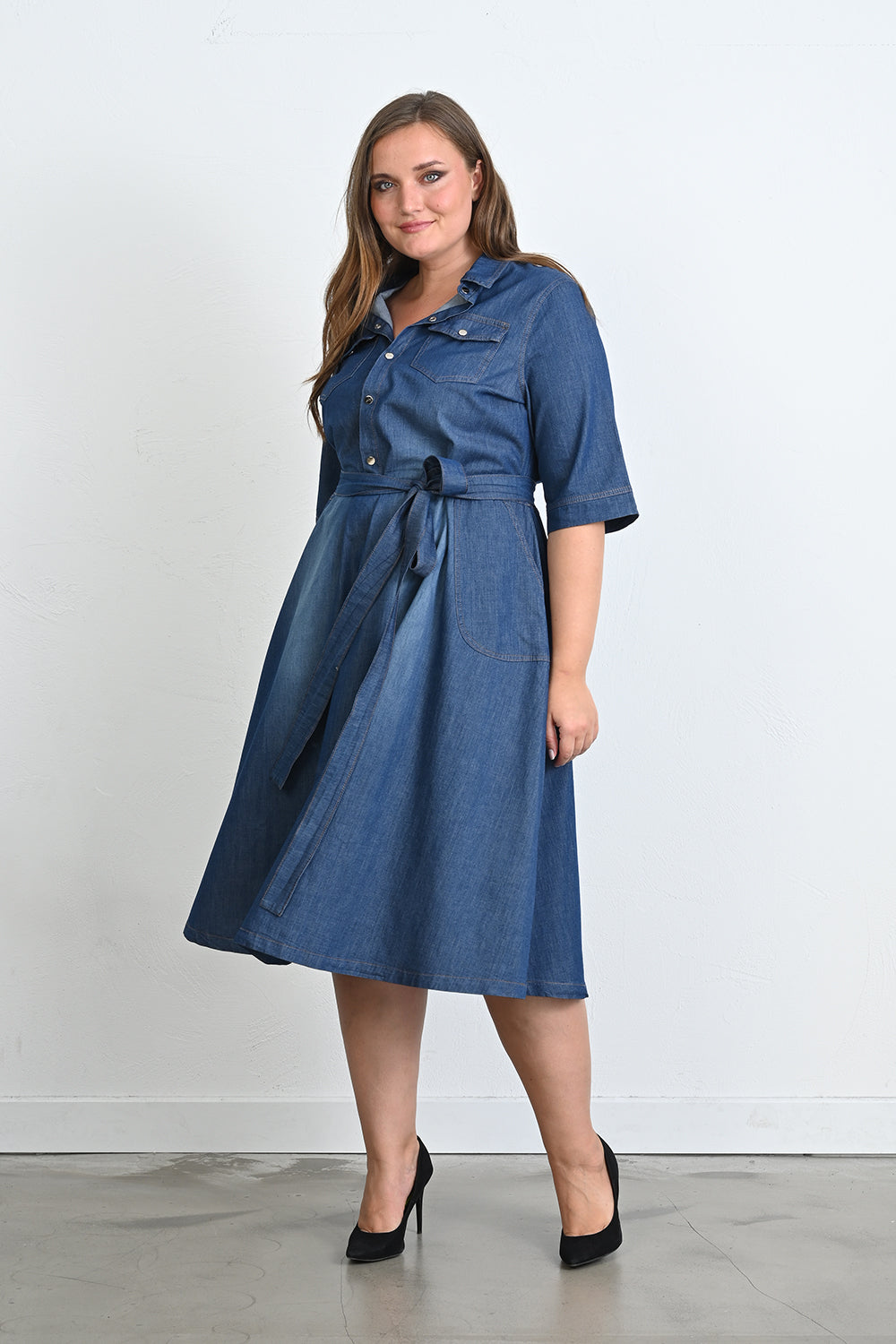 Rochie din denim marime mare rascroita