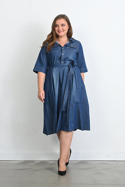 Rochie din denim marime mare rascroita