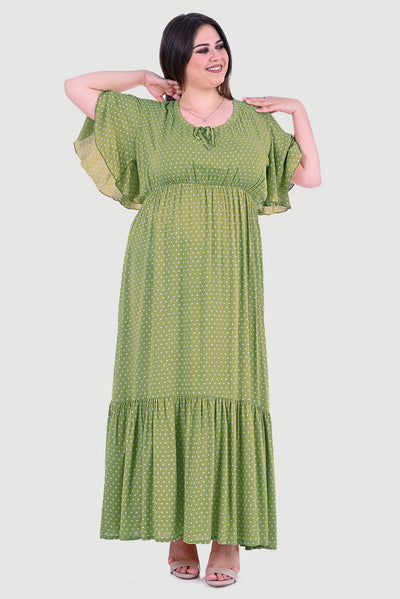 Rochie marime mare lunga din bumbac cu buline - verde
