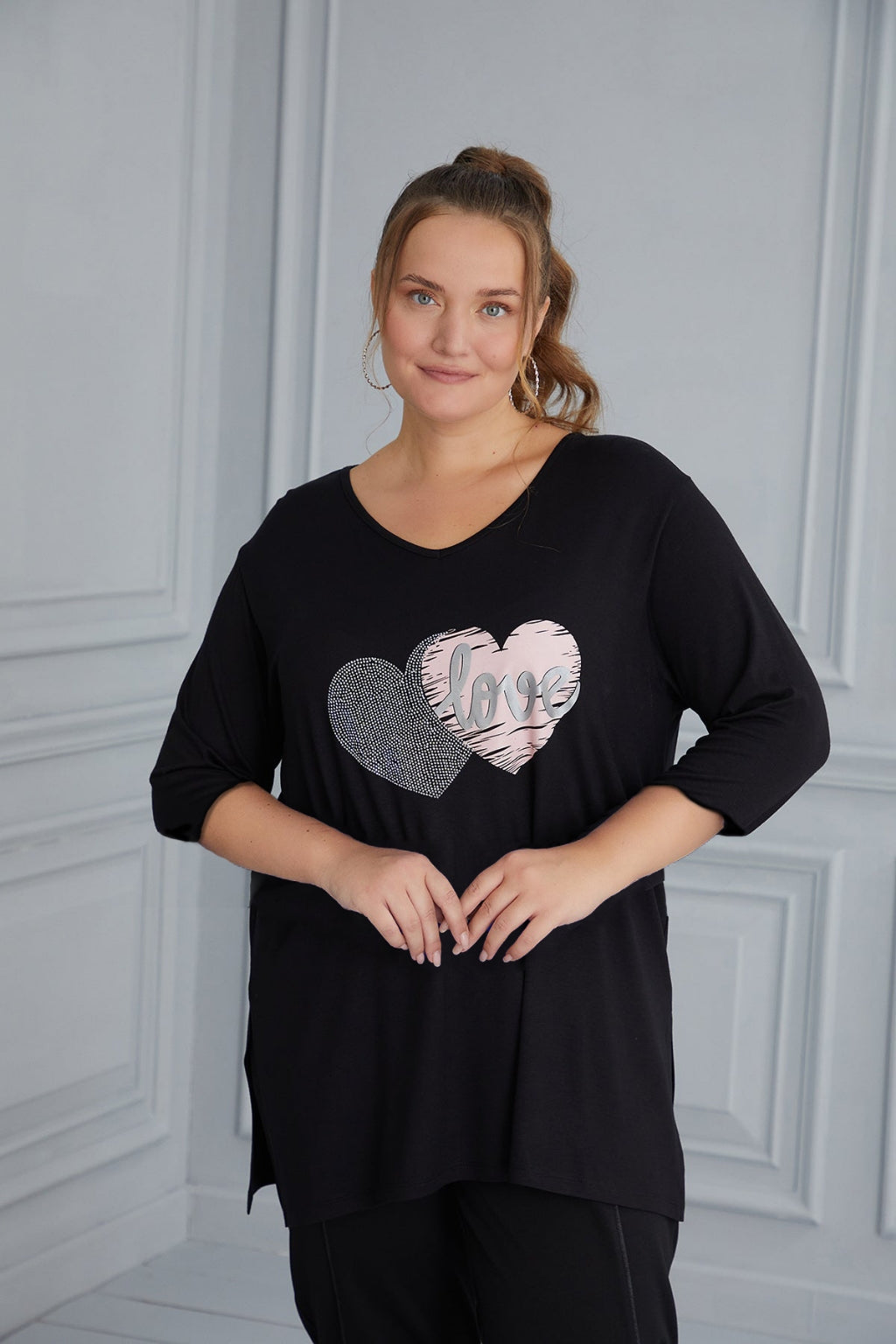 Bluza marime mare cu imprimeu Love - negru