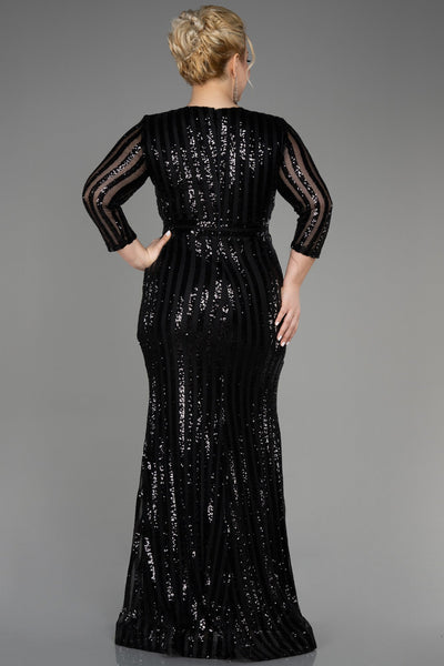 Rochie de ocazie marime mare lunga si elastica cu paiete - negru N1043