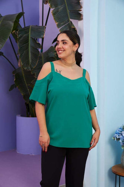 Bluza marime mare cu umeri goi - verde