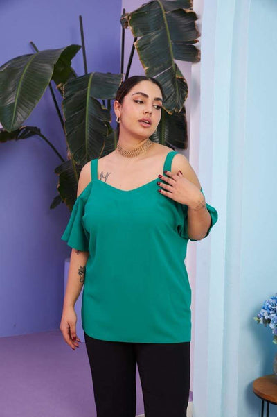 Bluza marime mare cu umeri goi - verde