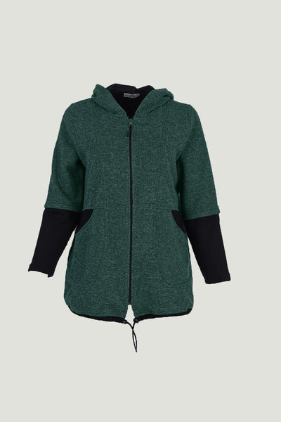 Cardigan marime mare de cu fermoar si legaturi - verde