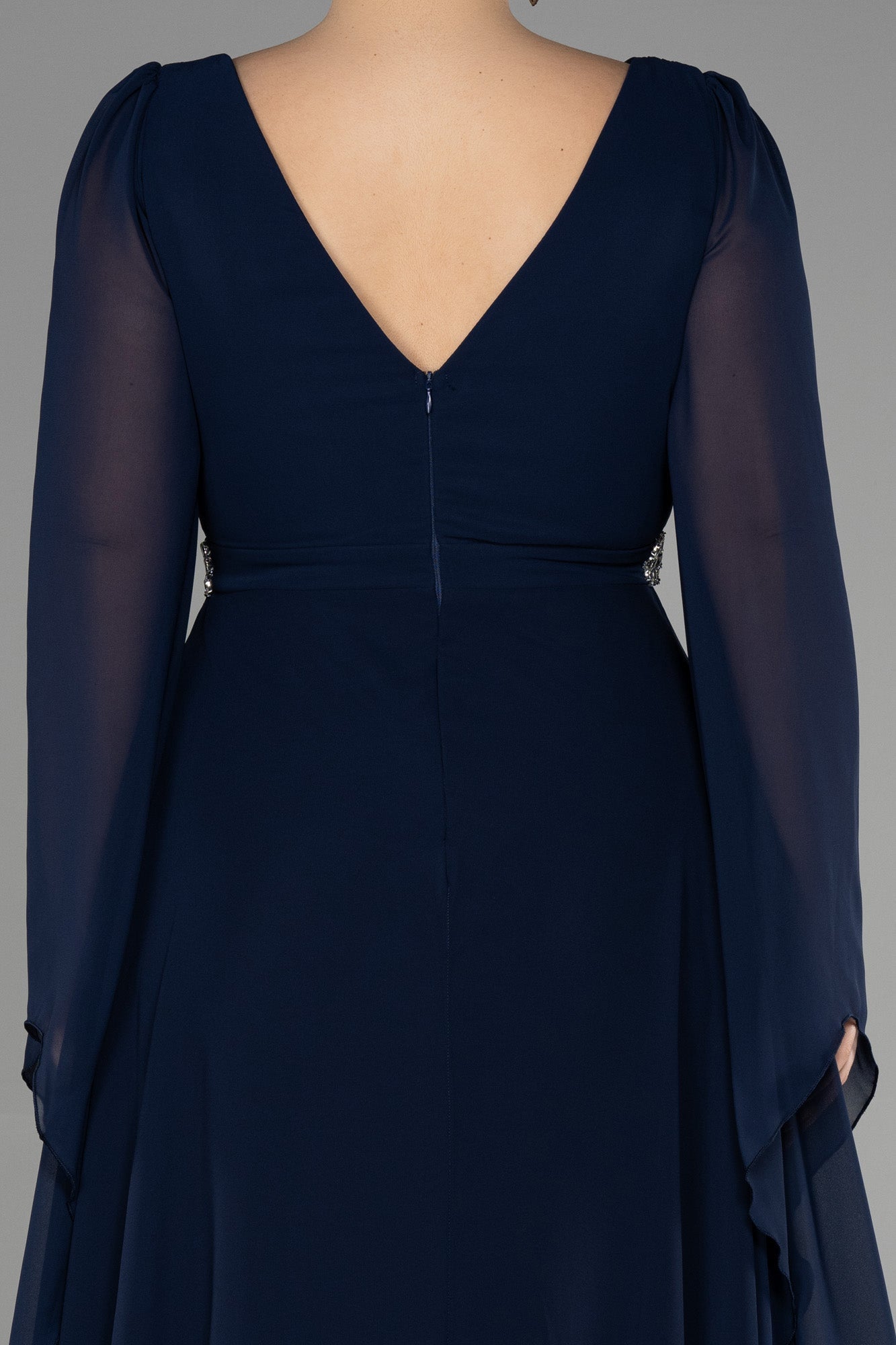 Rochie de ocazie marime mare lunga din sifon cu pietricele - albastru inchis N3543