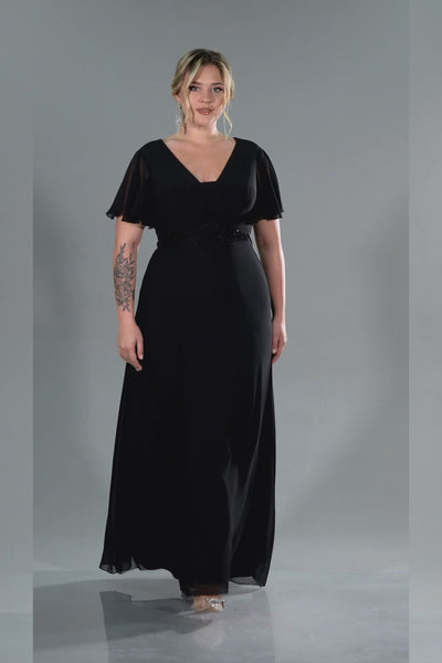 Rochie de ocazie marime mare lunga din sifon cu broderie - negru N2308