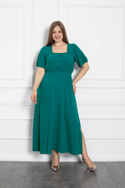 Rochie de vara marime mare cu decolteu patrat - verde