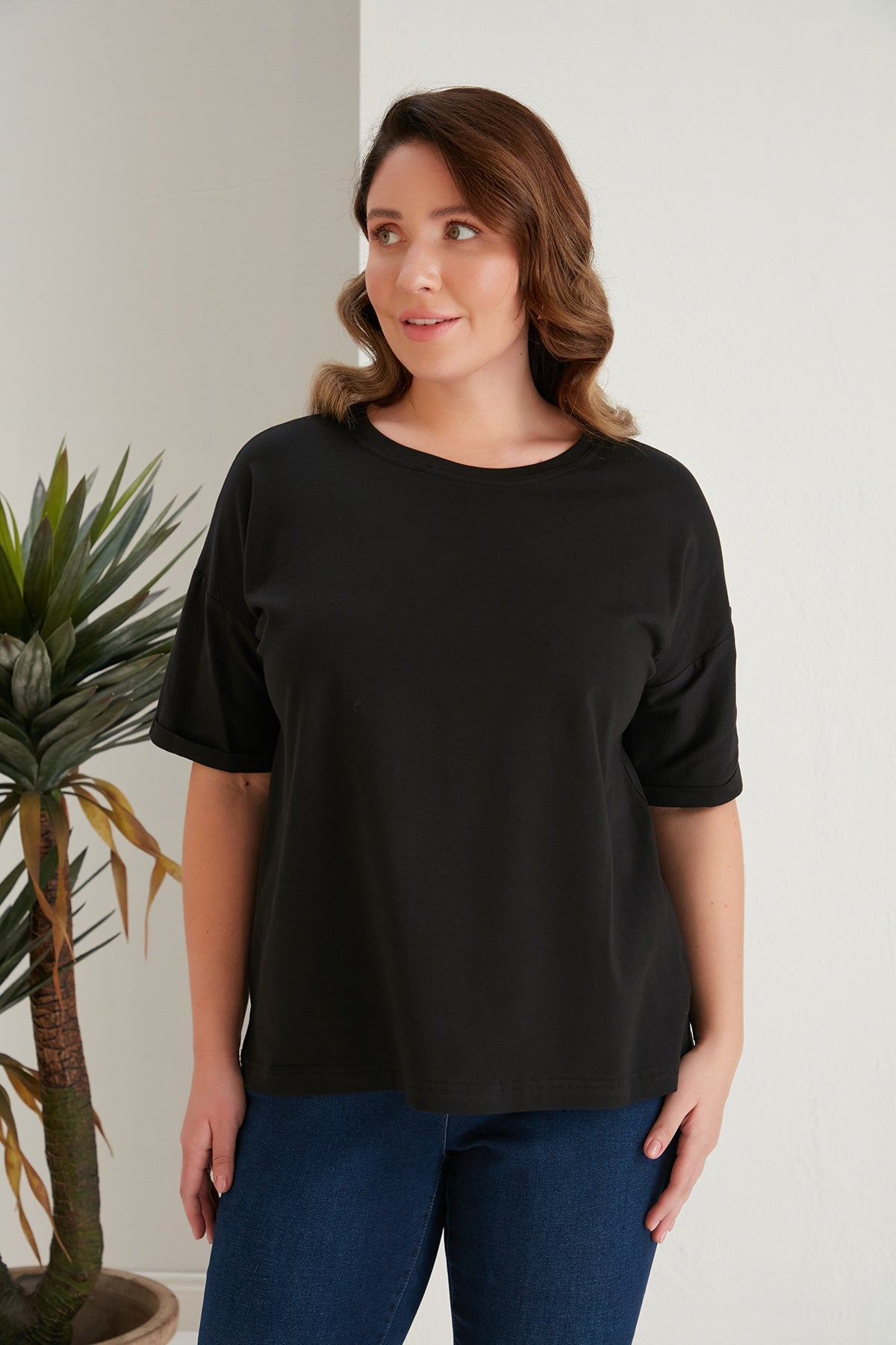 Tricou marime mare clasic din bumbac - negru