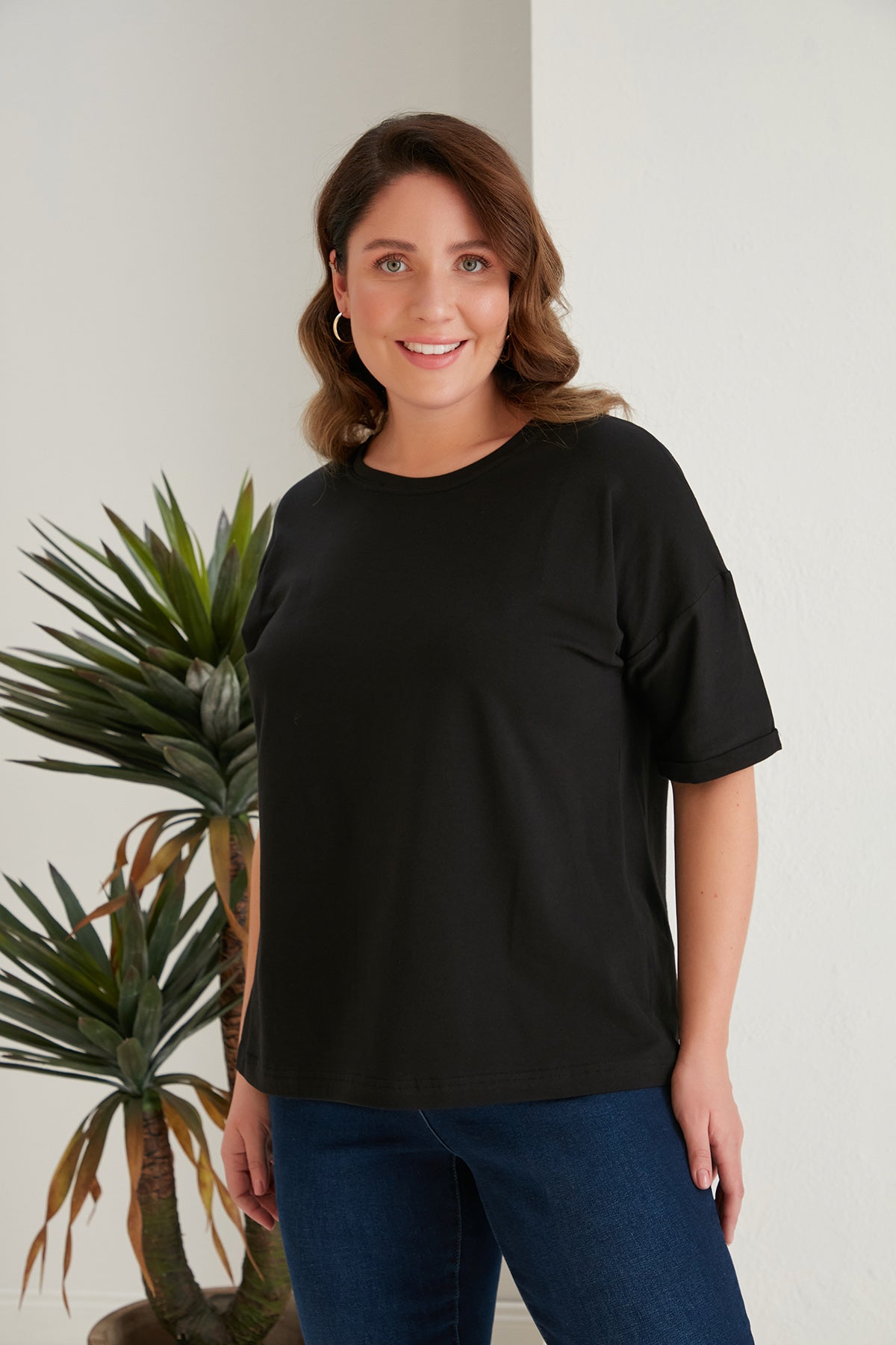 Tricou marime mare clasic din bumbac - negru