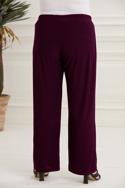 Pantalon marime mare larg de primavara/vara din licra Shelly -bordo